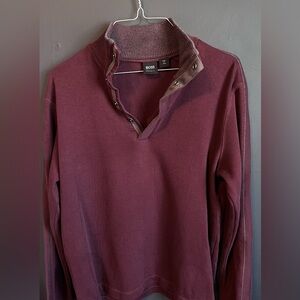 BOSS Men's L Burgundy Snap Sweater